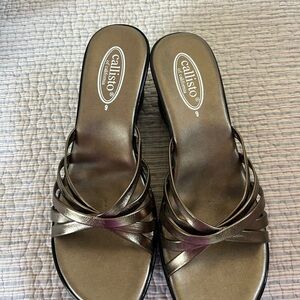 Callisto Bronze Metallic Multi-Strap Slide Mules